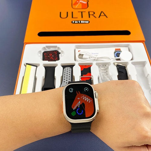 7 in 1 Ultra 2 Smart Watch – 2.1" HD Display, Series Ultra 9, 49MM Waterproof, Wireless Charging with 7 Straps